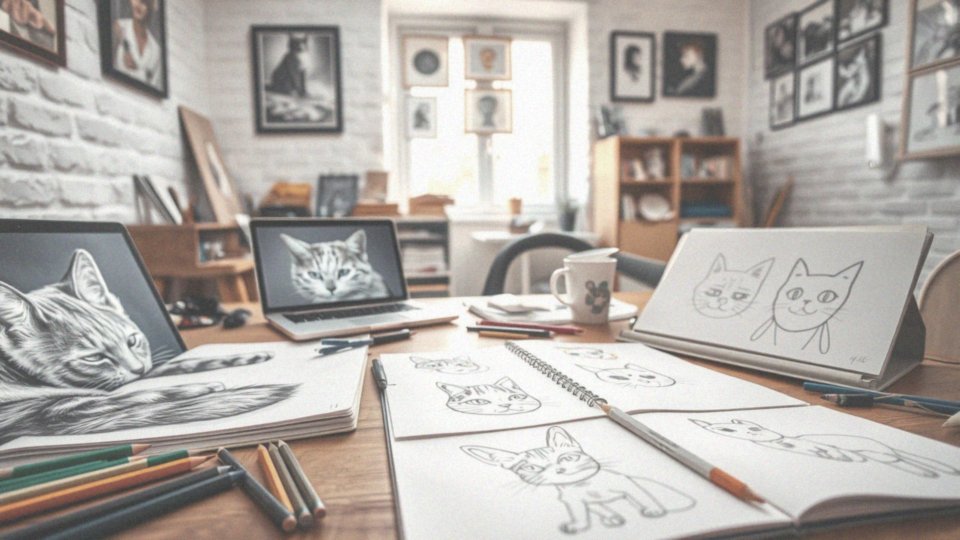 Jakie style ilustracji kotów można wykorzystać w rysunkach?